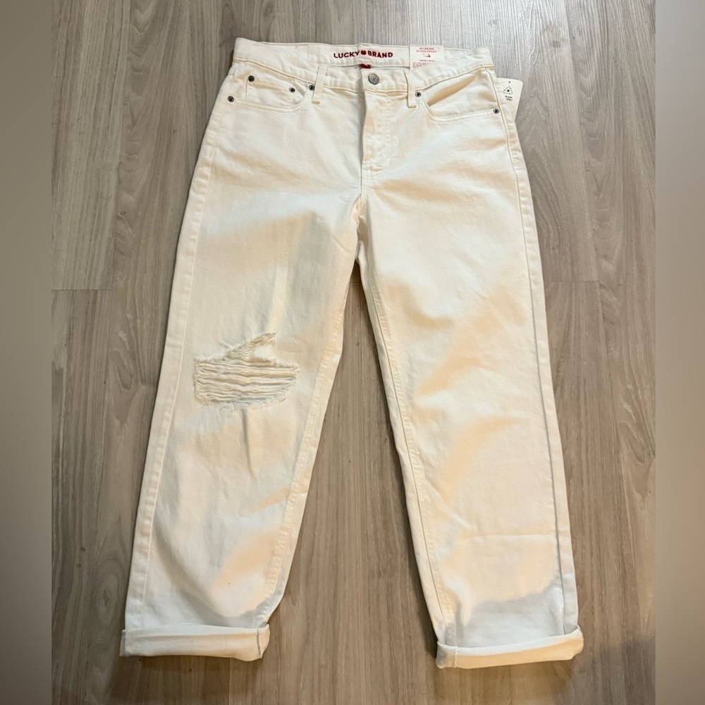 Lucky Brand Boy Mid Rise Relaxed Straight White Jeans Distressed 8/29 - Picture 2 of 9